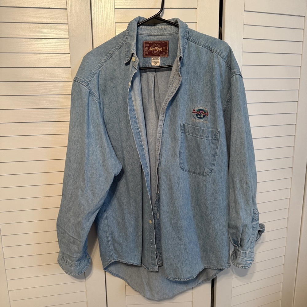 Hard Rock Cafe Light Blue Denim Button Down Shirt